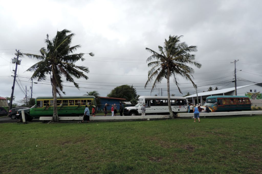 Pago, Pago, Tour busses, all lined up